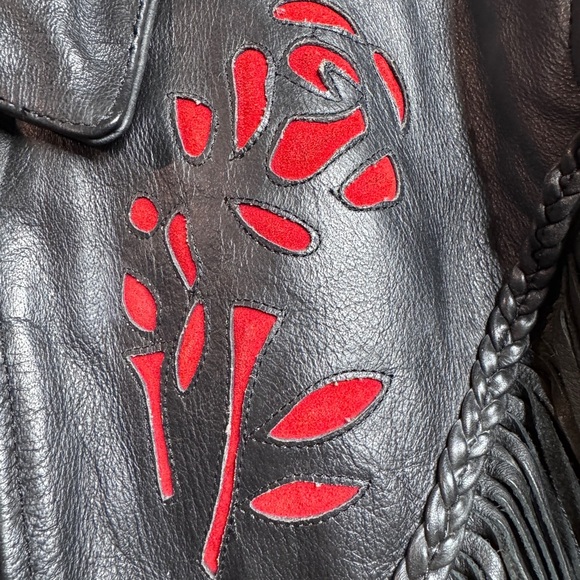 Vintage Unik Leather Fringe Motorcycle Coat for Men / Women Size Large w/ Liner - Picture 5 of 11